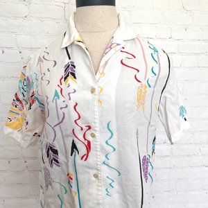 90's Diane Von Furstenberg Southwestern Short Sleeve Blouse - Size Medium